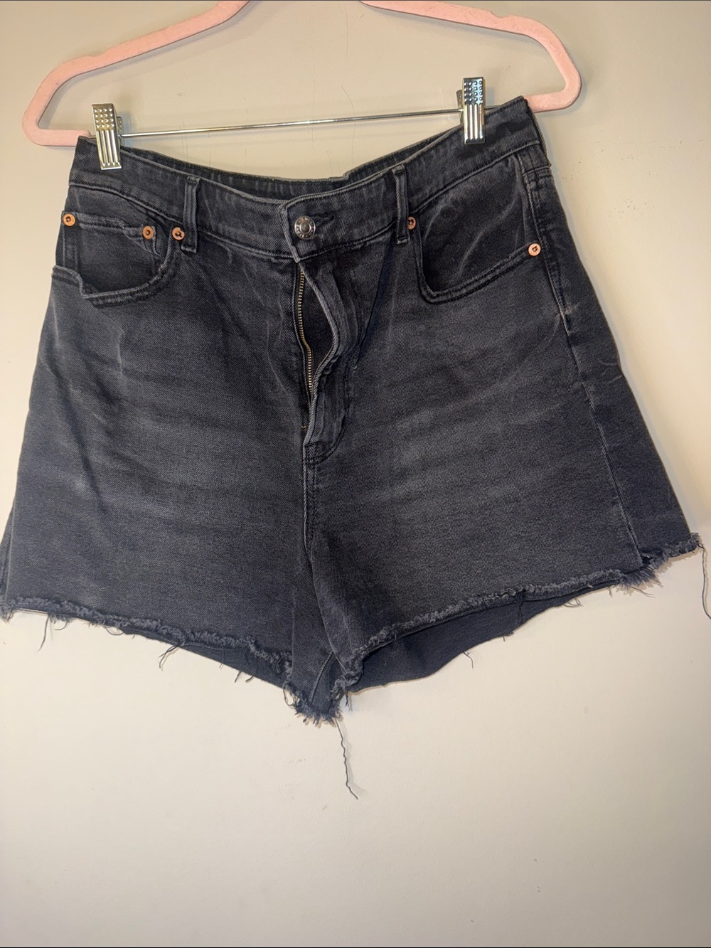 American Eagle Outfitters High-Rise Washed Black Denim Cutoff Shorts